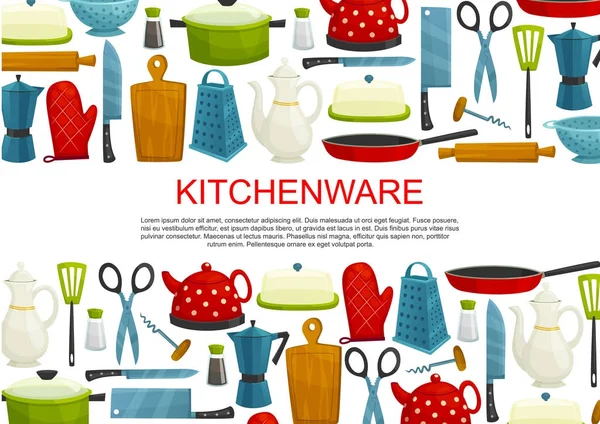 Utensílios de cozinha, utensílios de cozinha e banner ferramenta —  Vetores de Stock