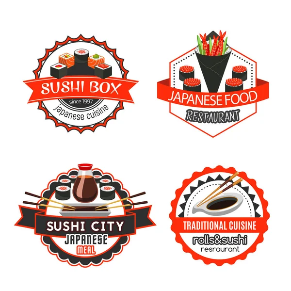 Sushi, comida japonesa distintivo isolado definir design —  Vetores de Stock
