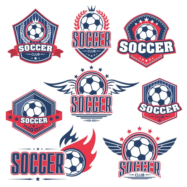 足球俱乐部，足球体育游戏徽章与球 — 图库矢量图片