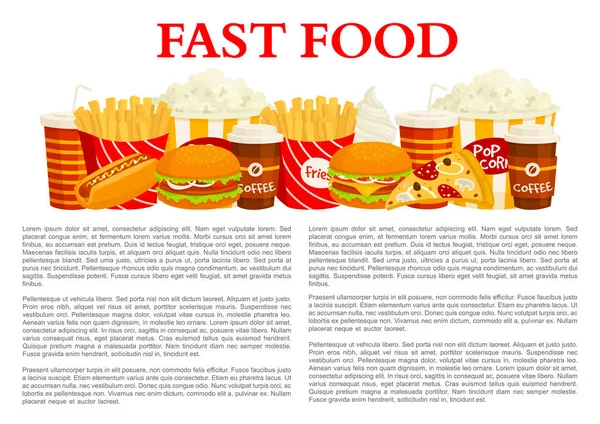 Fast food plakat wektor burger, napój, deser — Wektor stockowy