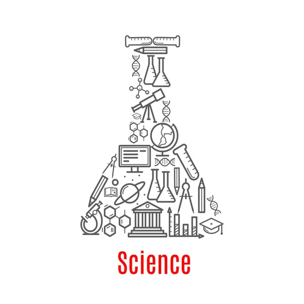 Frasco químico con la ciencia, icono del vector de la educación — Vector de stock