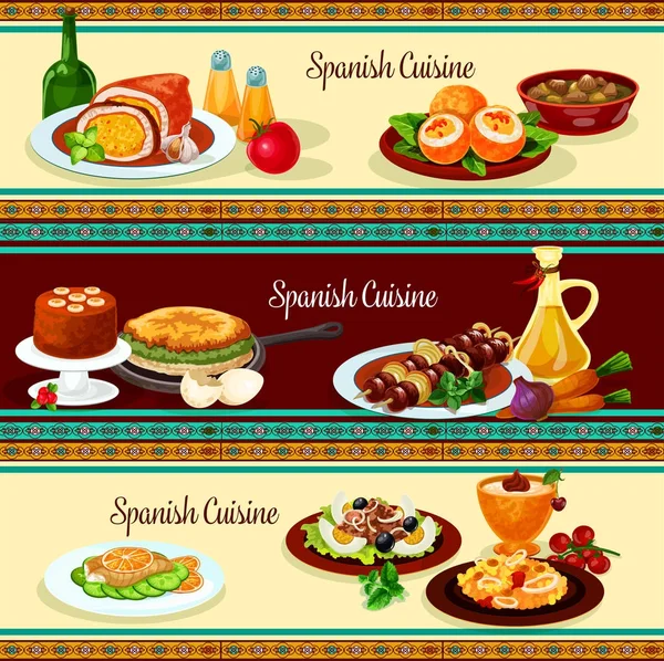 Spanische Küche Abendessen Restaurant Banner Set — Stockvektor