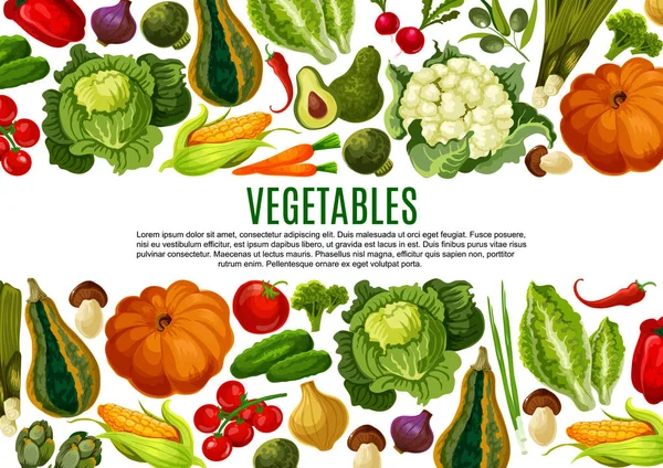 Desenho de banner de borda de vegetais e cogumelos — Vetor de Stock