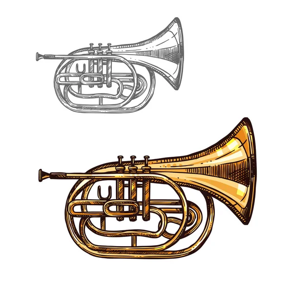 Trombita, kürt vagy jazz zene eszköz vázlat — Stock Vector