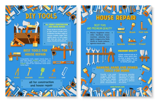 Construction and house repair work tool poster set — Stock Vector