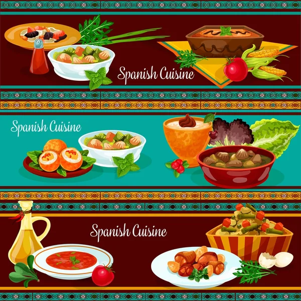 Conjunto de pancartas de cena restaurante cocina española — Vector de stock