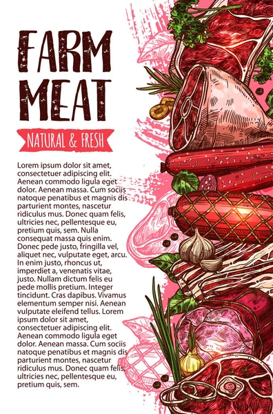 Salsicha e carne, modelo de banner de produto agrícola —  Vetores de Stock