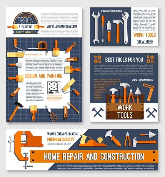 Home javítás, építőipari szerszám poszter sablon készlet — Stock Vector