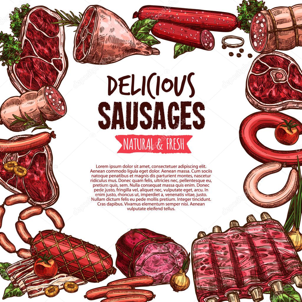 Sausage, beef and pork meat delicatessen banner