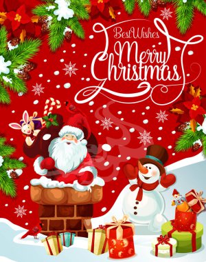Merry Christmas Santa hediyeler ağaç vektör tebrik
