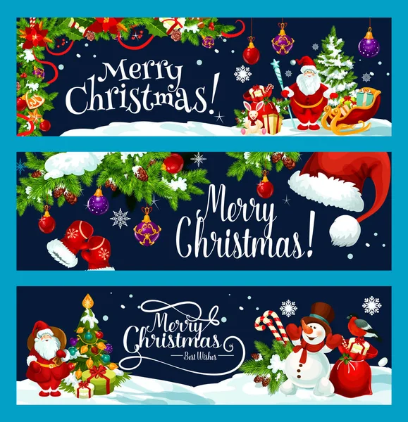 Feliz árbol de Navidad regalo decoración vector banner — Vector de stock