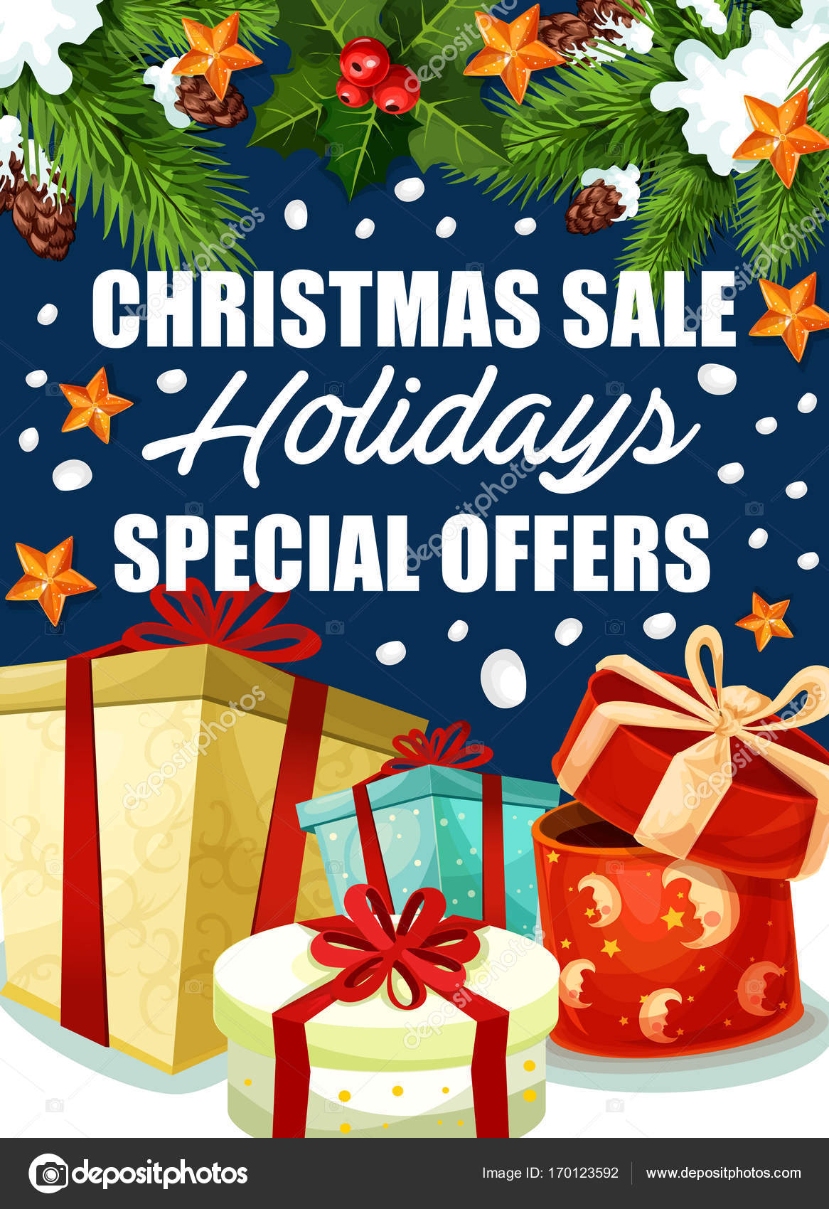 Christmas holiday sale gifts offer vector poster — Stock Vector © Seamartini #170123592