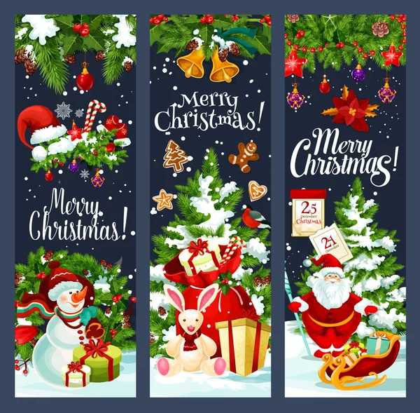 Buon Natale Babbo Natale banner vettoriali dell'albero dei regali — Vettoriale Stock