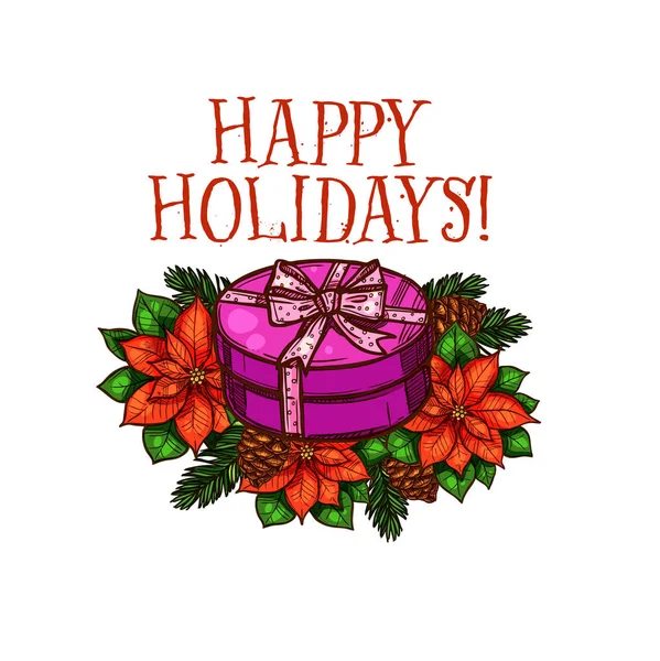 Joyeux Noël heureux cadeaux de vacances croquis vectoriel — Image vectorielle