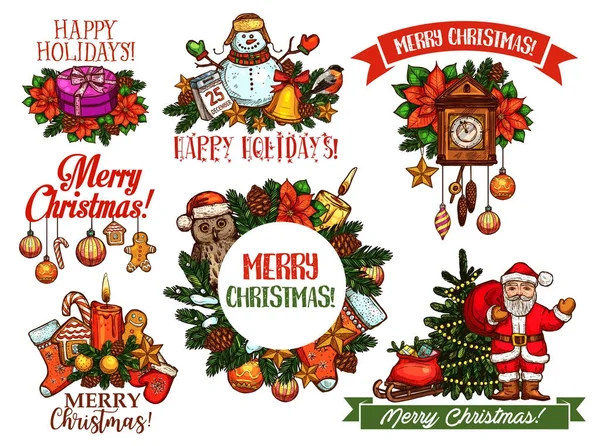 Święta Bożego Narodzenia szkic do projektowania kart okolicznościowych — Wektor stockowy