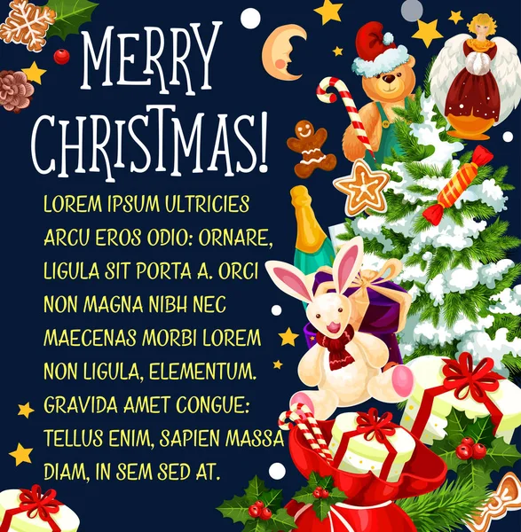 Feliz Navidad deseo regalos vector tarjeta de felicitación — Vector de stock