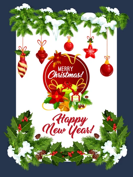 Ευτυχισμένο το νέο έτος ευχετήρια κάρτα διάνυσμα χριστουγεννιάτικο δέντρο — Διανυσματικό Αρχείο
