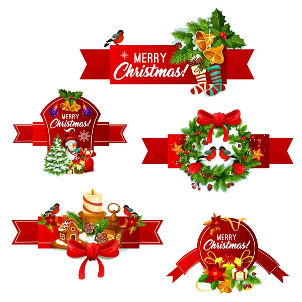 Christmas and New Year holidays ribbon banner — Stock Vector