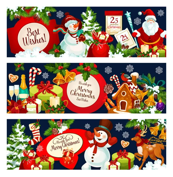 Feliz Natal desejo vetor saudação banners —  Vetores de Stock