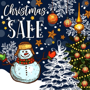 Noel tatil Satılık vektör promo kroki poster