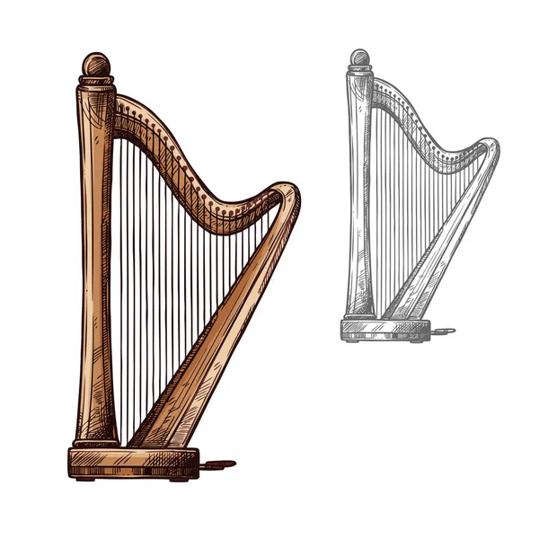 Vektorové skici ikonu hudební nástroje harfa — Stockový vektor