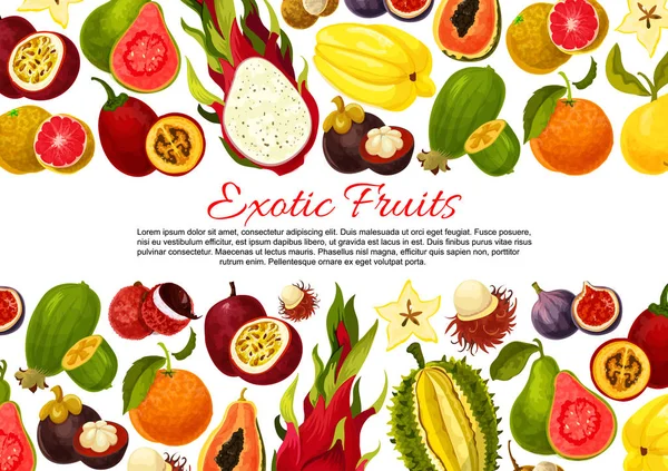 Vector poster of tropical exotic fruits harvest — Stock Vector