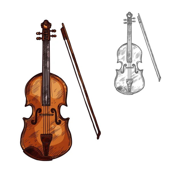 Vector boceto contrabajo violín instrumento de música — Vector de stock