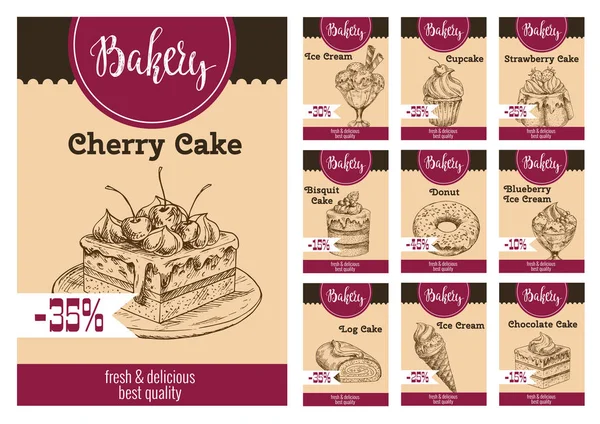 Vector dessert cakes sketch price for bakery — Stock Vector