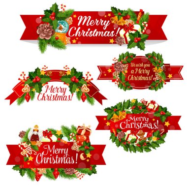 Noel çelenk şerit banner kış tatilleri için