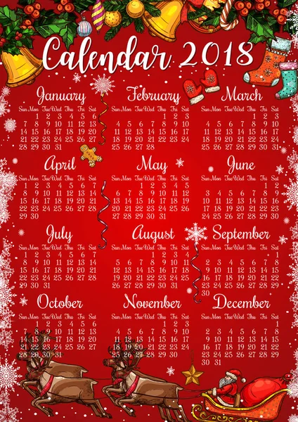 Modèle de calendrier des fêtes de Noël et du Nouvel An — Image vectorielle