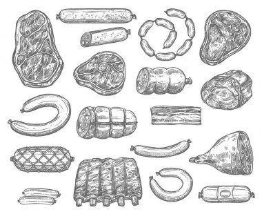Et ürünleri ve sosis vektör kroki simgeleri