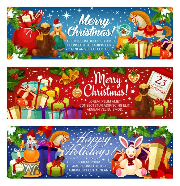 Glædelig jul ferie Santa gaver vektor bannere – Stock-vektor