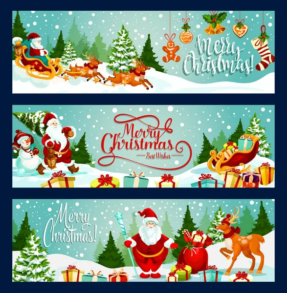 Feliz Navidad santa vector banners de saludo — Vector de stock