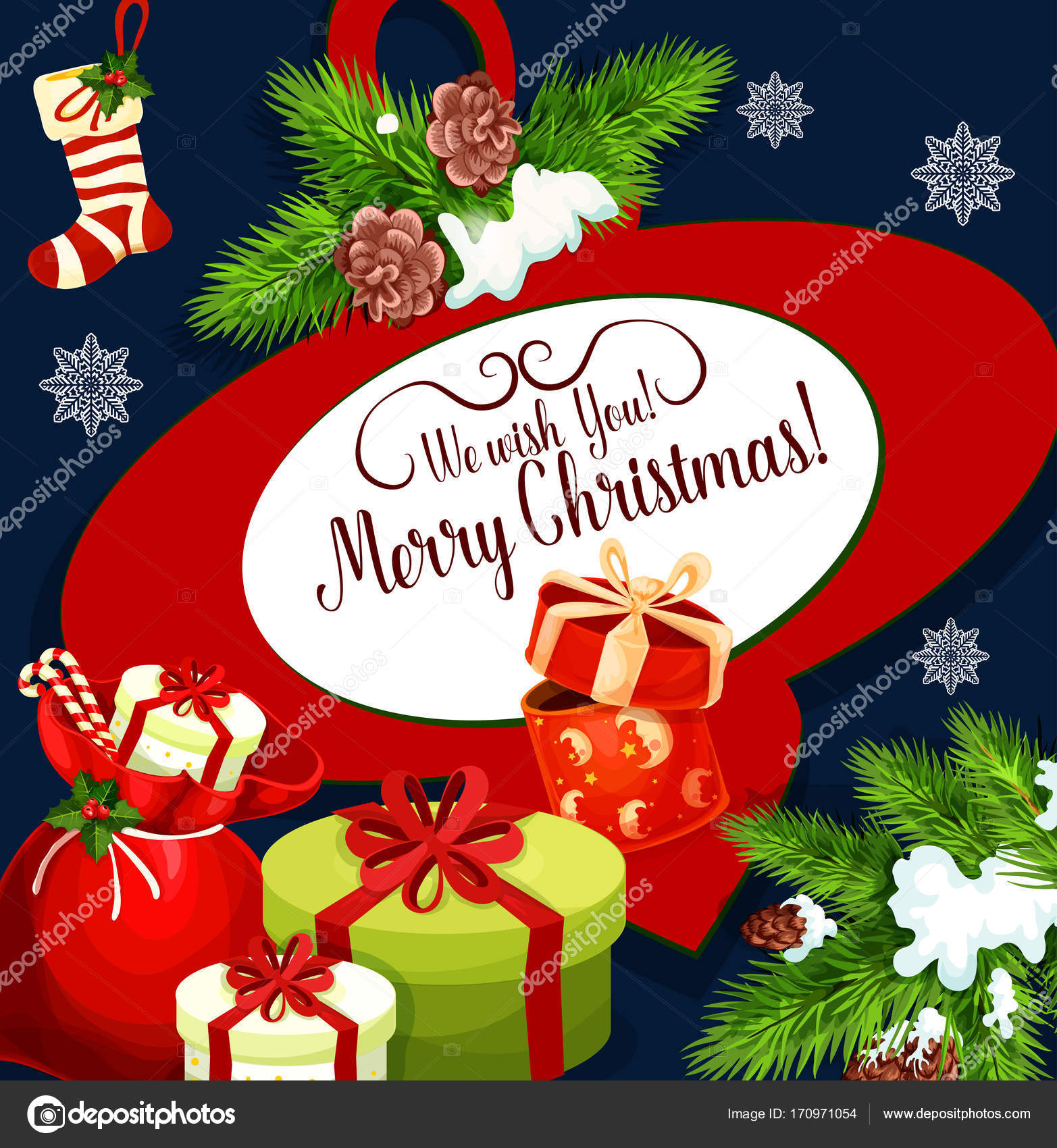 WesoÅ‚ych projekt Å¼yczeniami Christmas moÅ¼emy Å¼yczyÄ‡ wam WesoÅ‚ych ÅšwiÄ…t napis Wektor wieniec dekoracji choinki szyszki jodÅ‚y Santa ofiara poÅ„czochy i