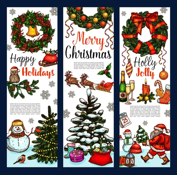 Bannière de salutation de couronne de Noël pour les vacances de Noël — Image vectorielle