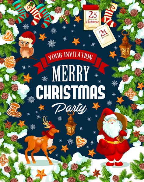 Christmas party poster template of winter holidays — Stock Vector