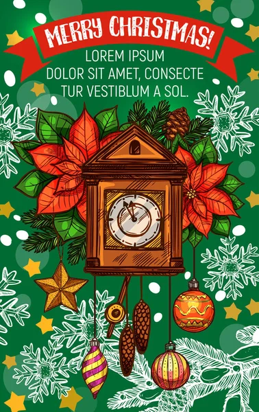 Horloge de Noël vecteur carte de vœux — Image vectorielle