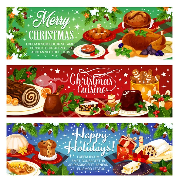 Navidad cena vector saludo banners — Vector de stock