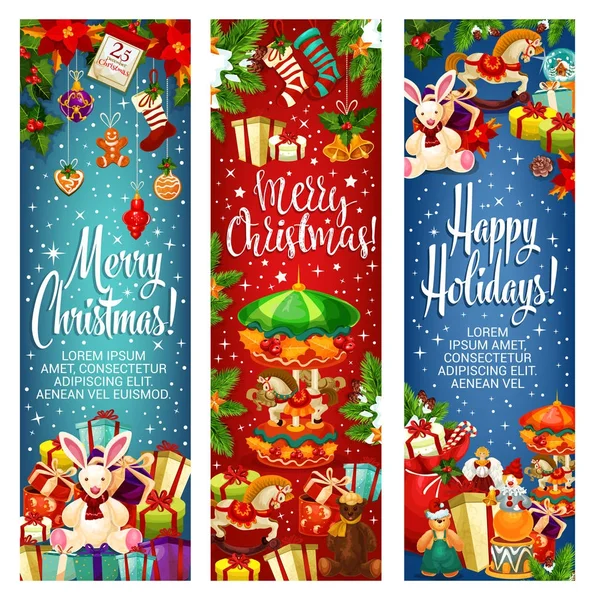 Feliz Navidad vector regalos banners de saludo — Vector de stock