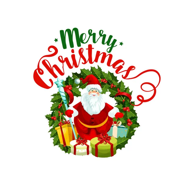 Veselé Vánoce Santa vektorové pozdrav ikona — Stockový vektor