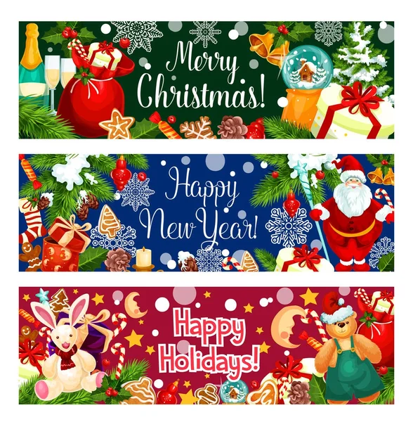 Natale e Capodanno festivi banner di auguri — Vettoriale Stock