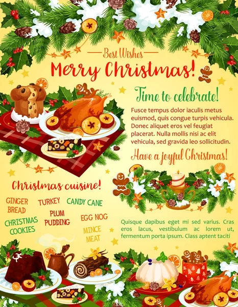 Christmas dinner celebration vector greeting card — Stock Vector