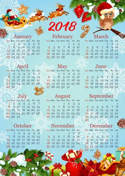 Modello di calendario con regalo di Natale e Capodanno — Vettoriale Stock