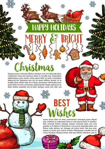 Christmas holidays vector sketch greeting card — Stock Vector