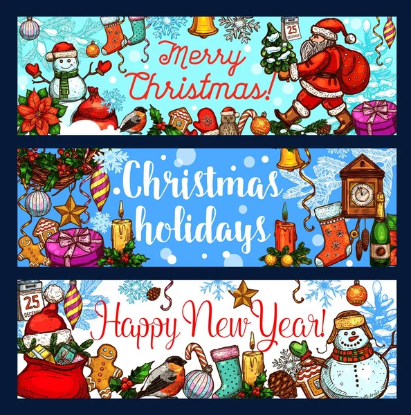 Férias de Natal e banner de celebração de Ano Novo — Vetor de Stock