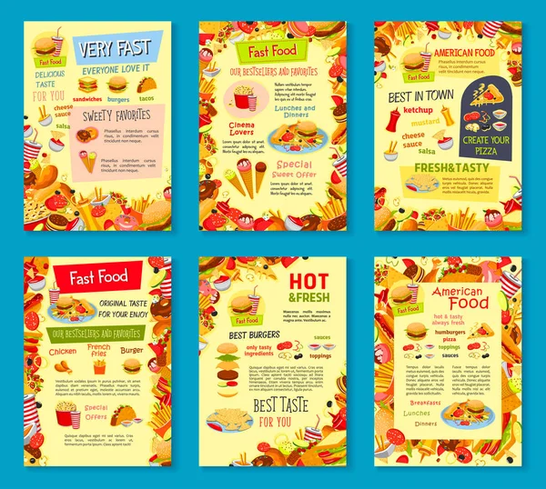 Fast food maaltijden vector menu posters — Stockvector