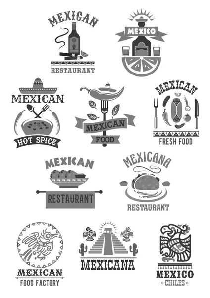 Comida mexicana cocina restaurante vector iconos conjunto — Archivo Imágenes Vectoriales