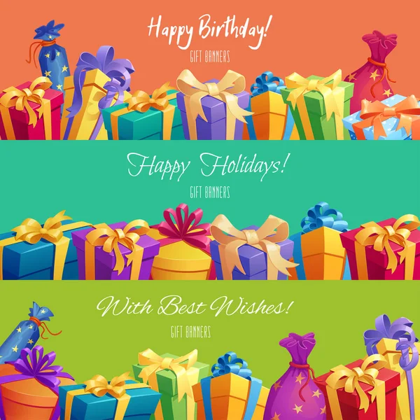 Vektor dárek bannery na dovolené všechno nejlepší k narozeninám — Stockový vektor