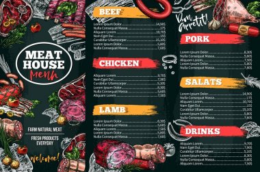 Vektör çizim et restaurant için menü