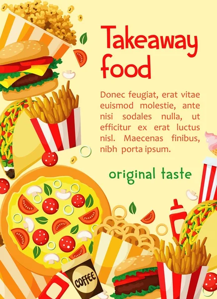 Fast food vektor affisch take away restaurangmeny — Stock vektor